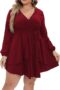 Women's Plus Size Casual Long Sleeve Ruffle Wrap Mini Dresses